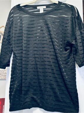 Forever 21 Black and shear Striped Short Sleeve Top